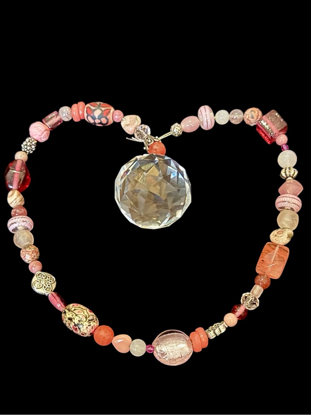 Hanging Pink Beaded Crystal Suncatcher
